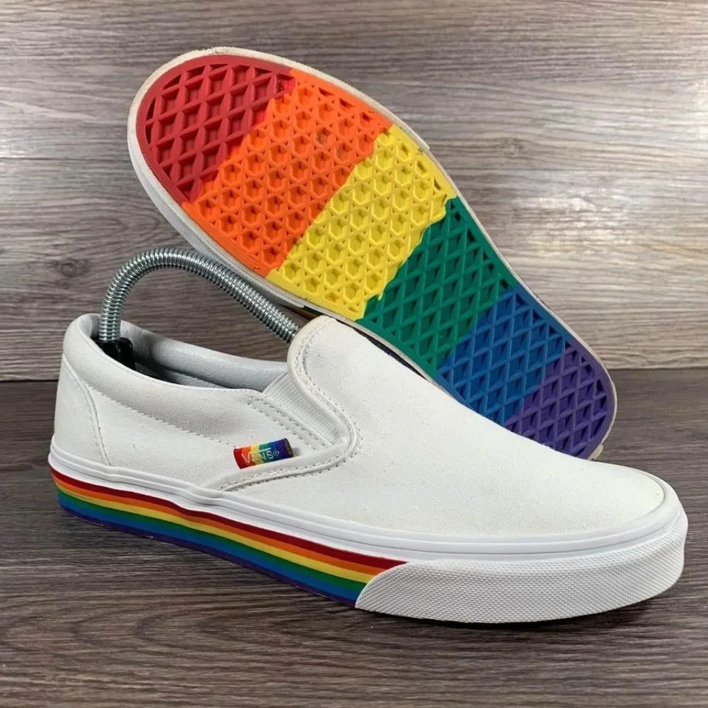 Vans Rainbow Pride White Slip On Sneakers Women’s Size 9